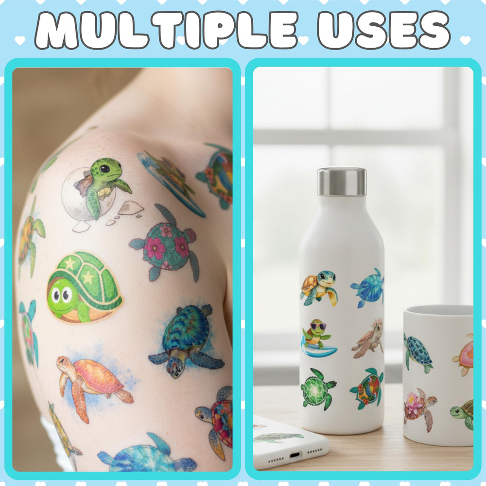 Backtopeia Turtle Tattoos add color to ocean-themed party decor and engage guests.