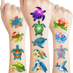 Backtopeia Turtle Tattoos with undersea colors on skin for a festive ocean vibe.