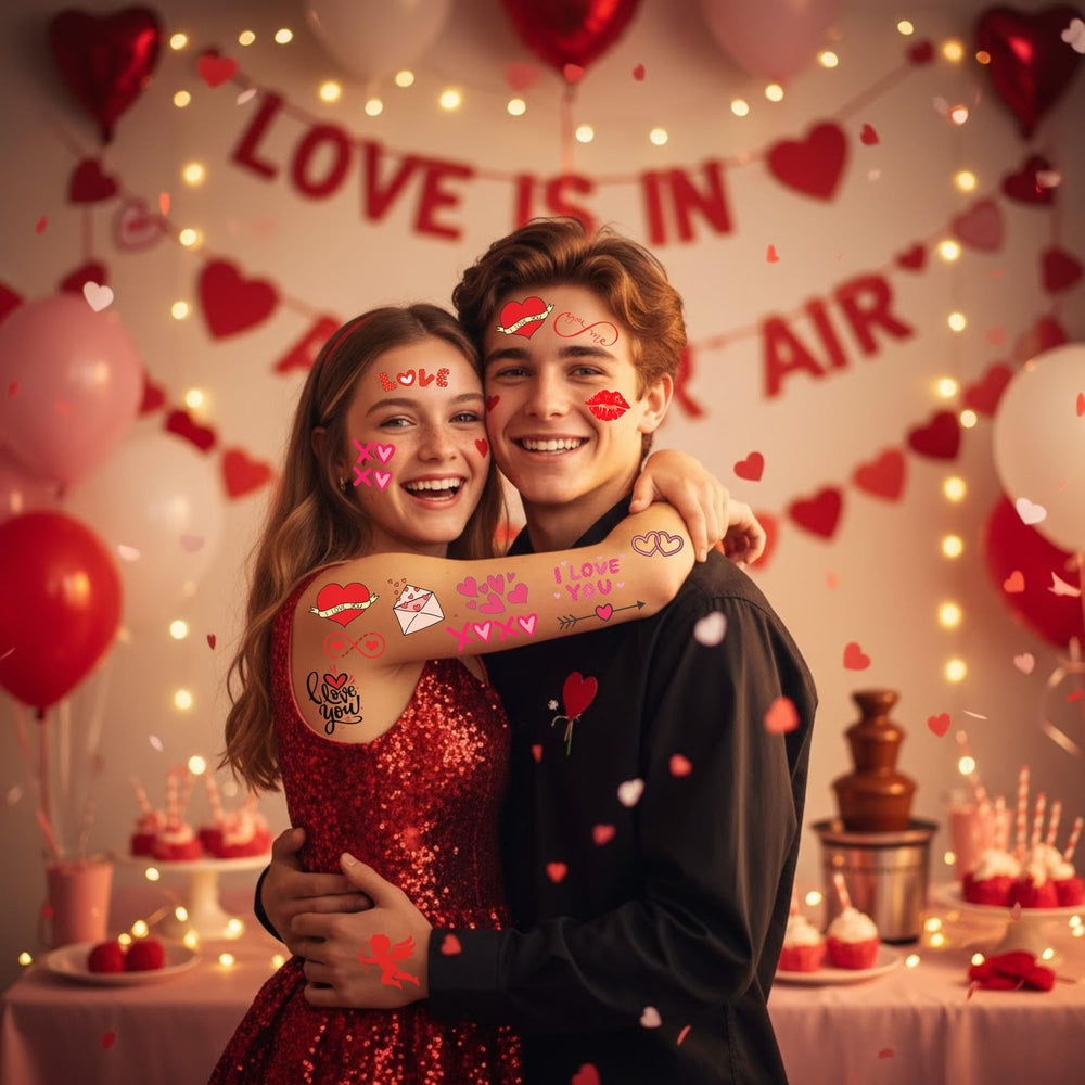 Backtopeia Valentine tattoos party-favor-set enhances gift ideas for guests.