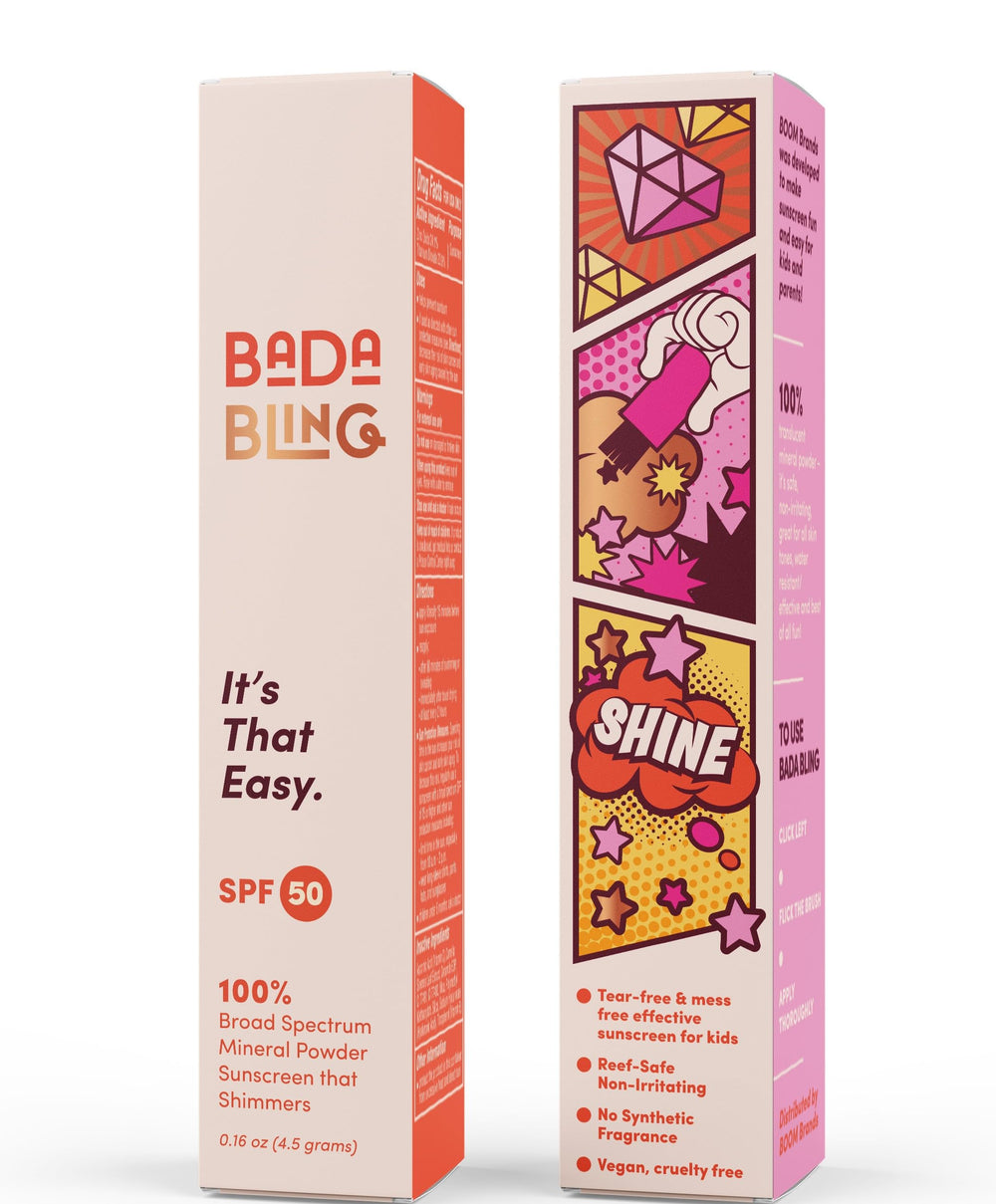 Bada Boom Bada Bling brush-on SPF 50 for quick, mess-free reapplication.