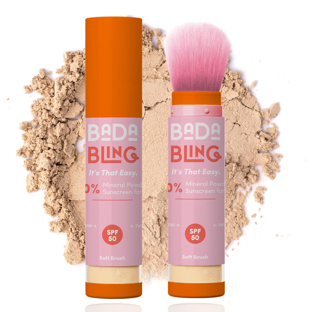 Bada Boom Bada Bling shimmer powder bottle adds sparkle with mineral sun protection.
