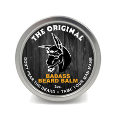 Badass Beard Care Beard Balm Original Scent in tin softens beard and hydrates skin