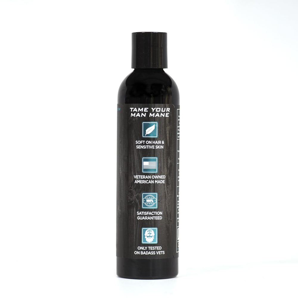 Badass Beard Care Chuck's Hog Wash bottle pour, hydrates skin and softens beard.