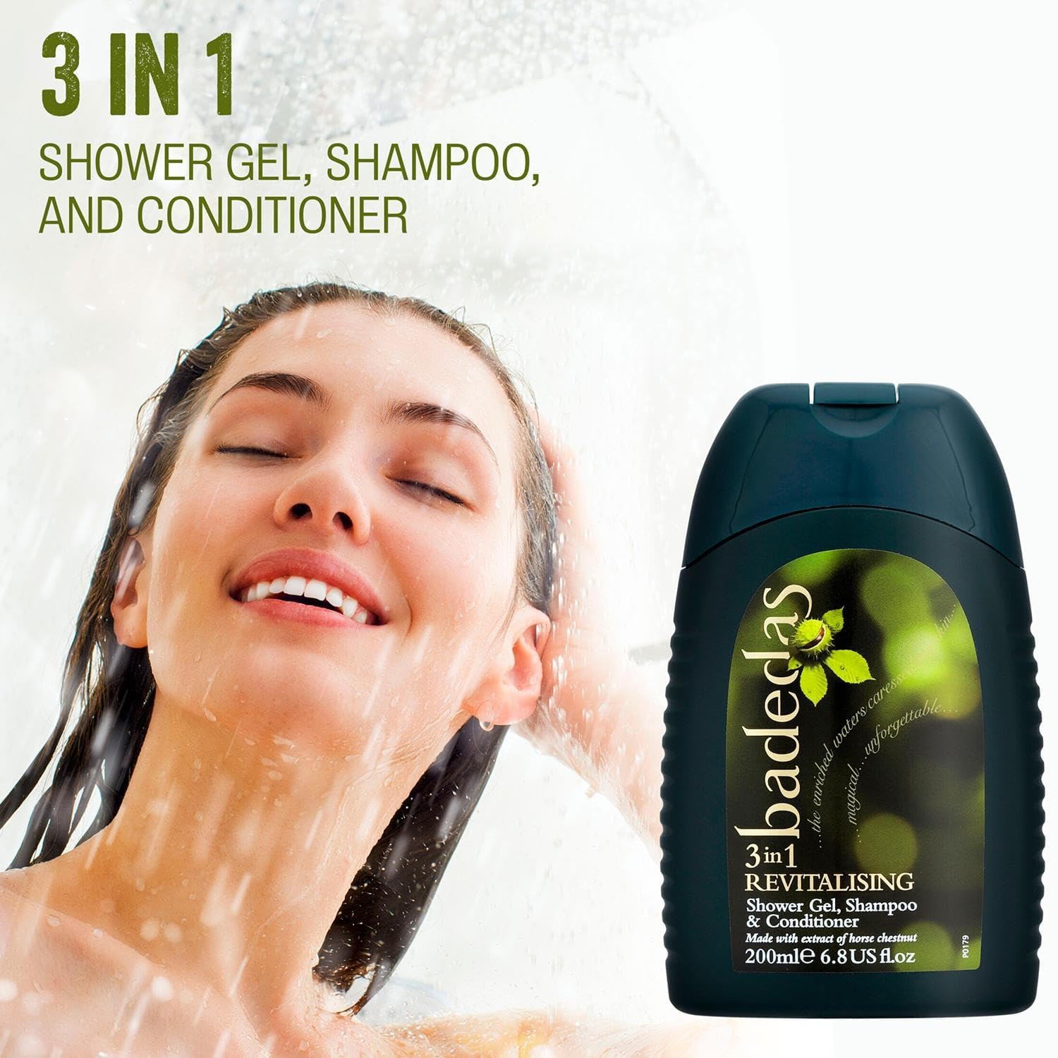 Badedas revitalising bundle on bathroom sink showing multi-use wash for body and hair