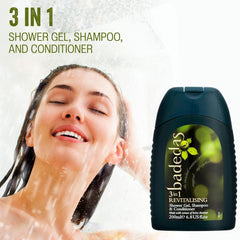 Badedas revitalising bundle on bathroom sink showing multi-use wash for body and hair