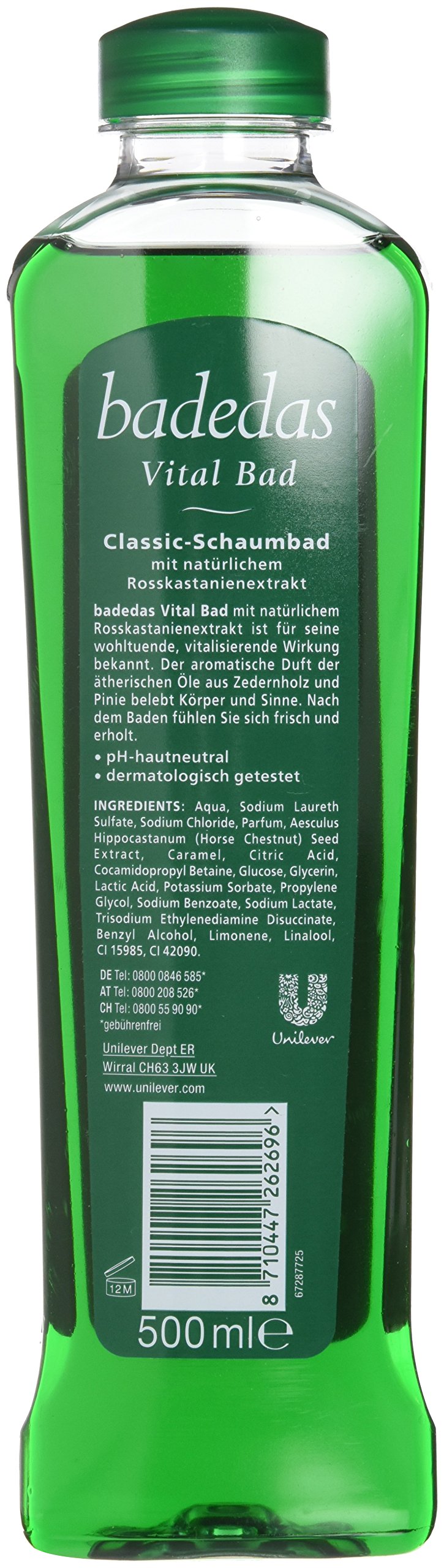 Badedas Vital Bath Additive label highlighting a classic conifer fragrance for soothing baths