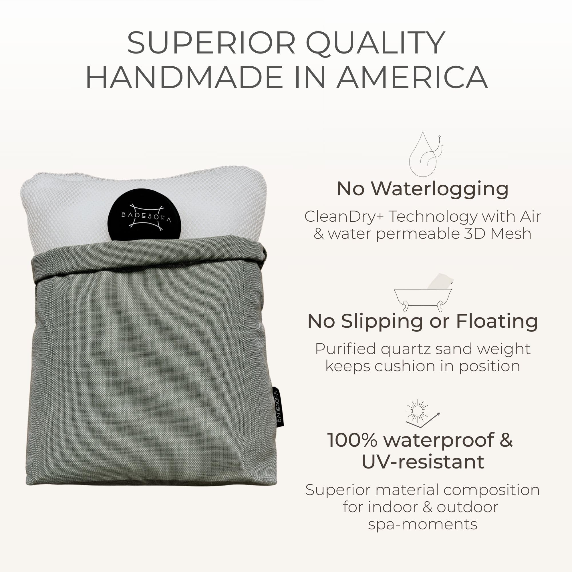 BADESOFA bath pillow cleandry-technology-breathable-mesh keeps it dry after use.