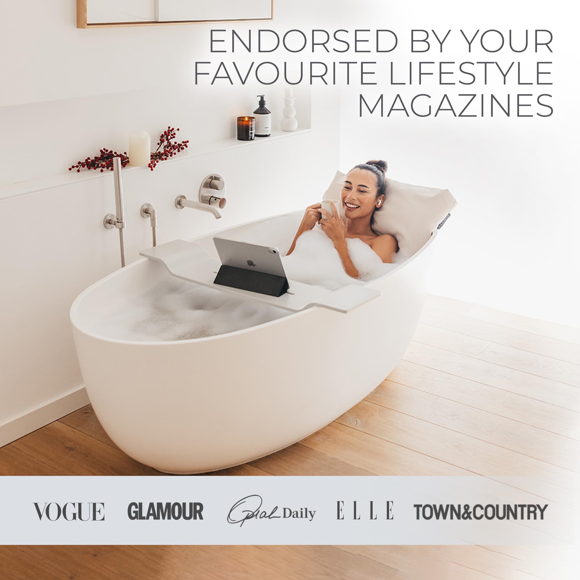 BADESOFA pillow no-suction-cups stability ensures comfortable immersion.