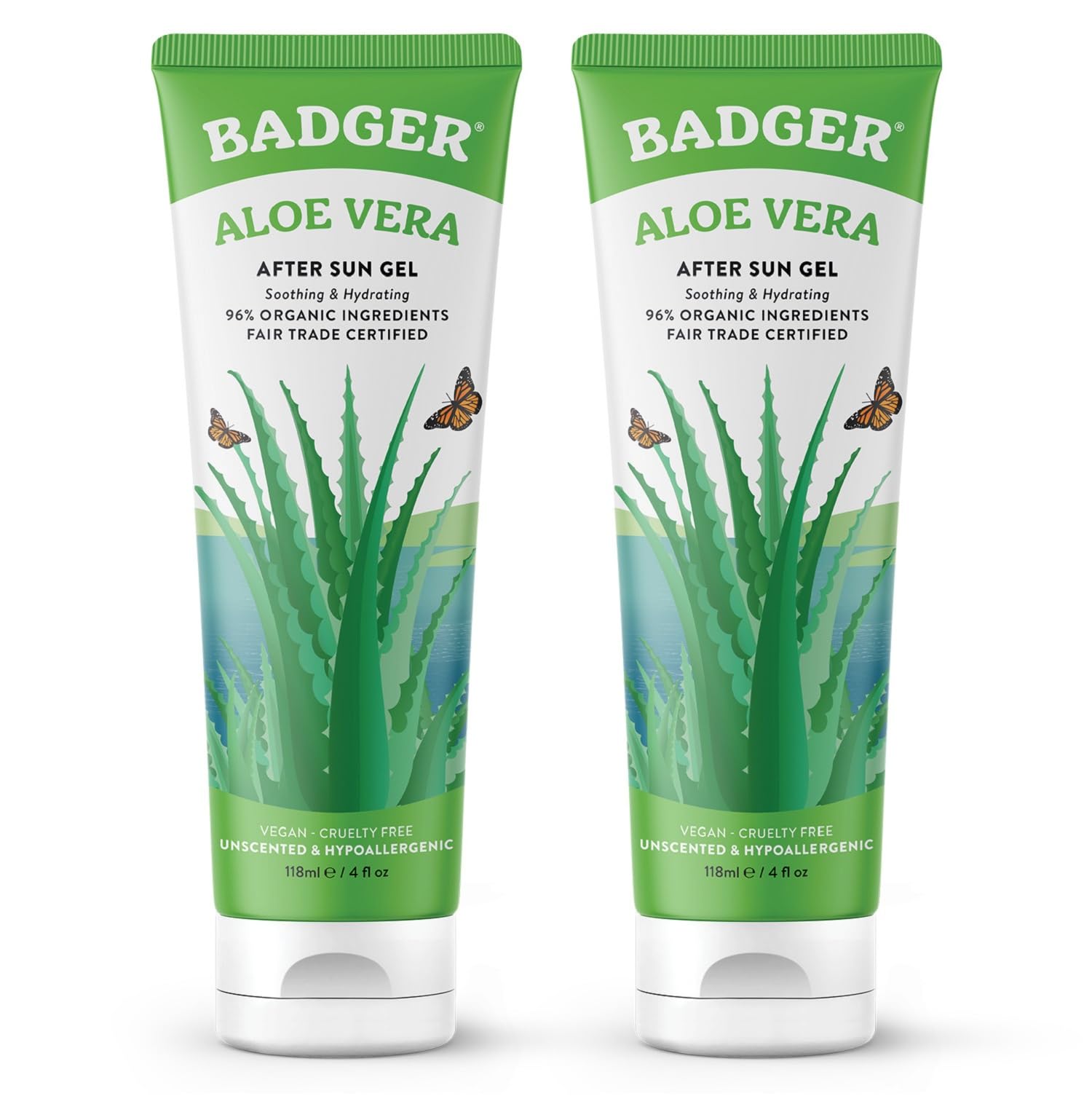 Badger Organic Aloe Vera Gel bottle packaging for easy face and body use.