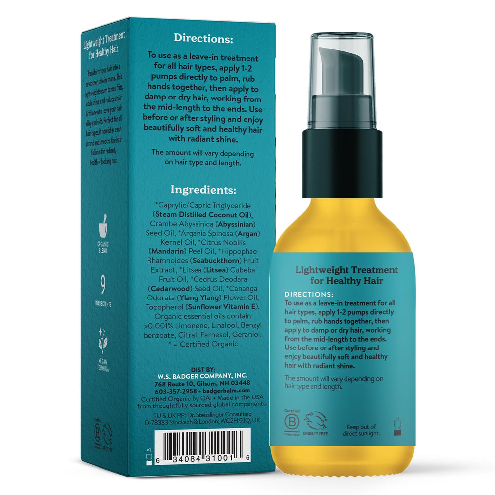 Badger Argan Hair Oil pump-top enables mess-free, one-handed application.