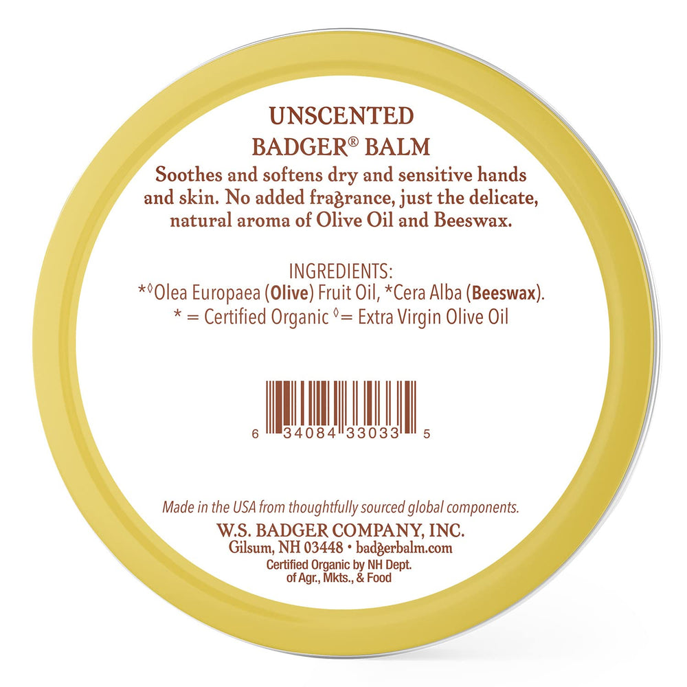 Close-up of Badger Balm olive oil ingredient highlighting natural moisture.