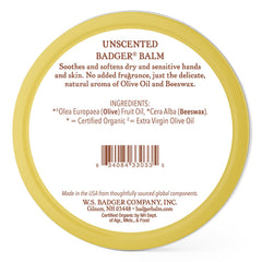 Close-up of Badger Balm olive oil ingredient highlighting natural moisture.