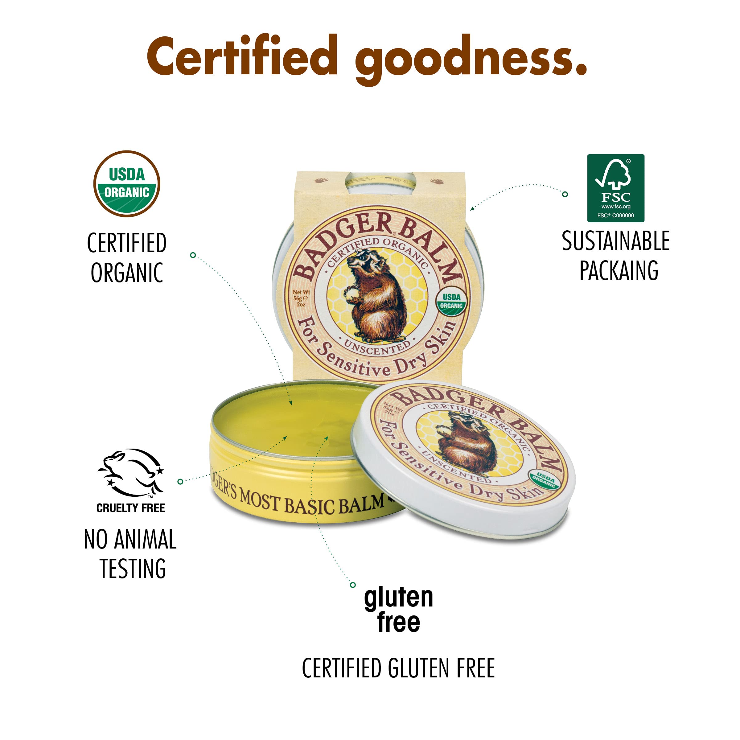 Badger Balm recycled metal tin communicates eco-friendly packaging and longevity.