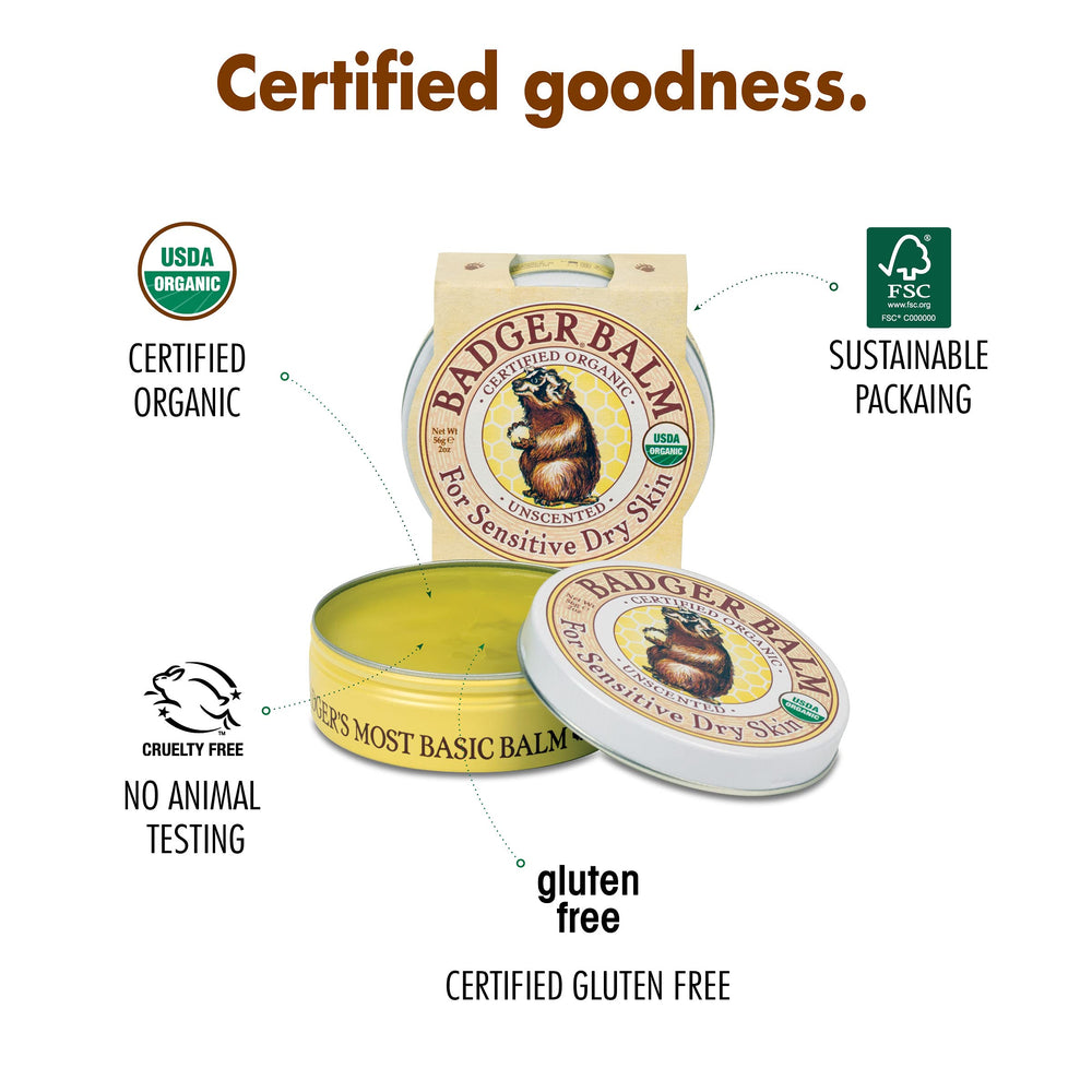 Badger Balm recycled metal tin communicates eco-friendly packaging and longevity.