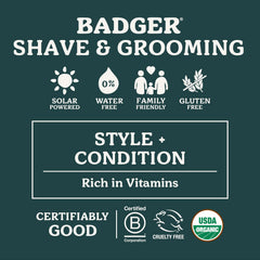 Badger beard balm application demonstrates controlled styling and frizz control