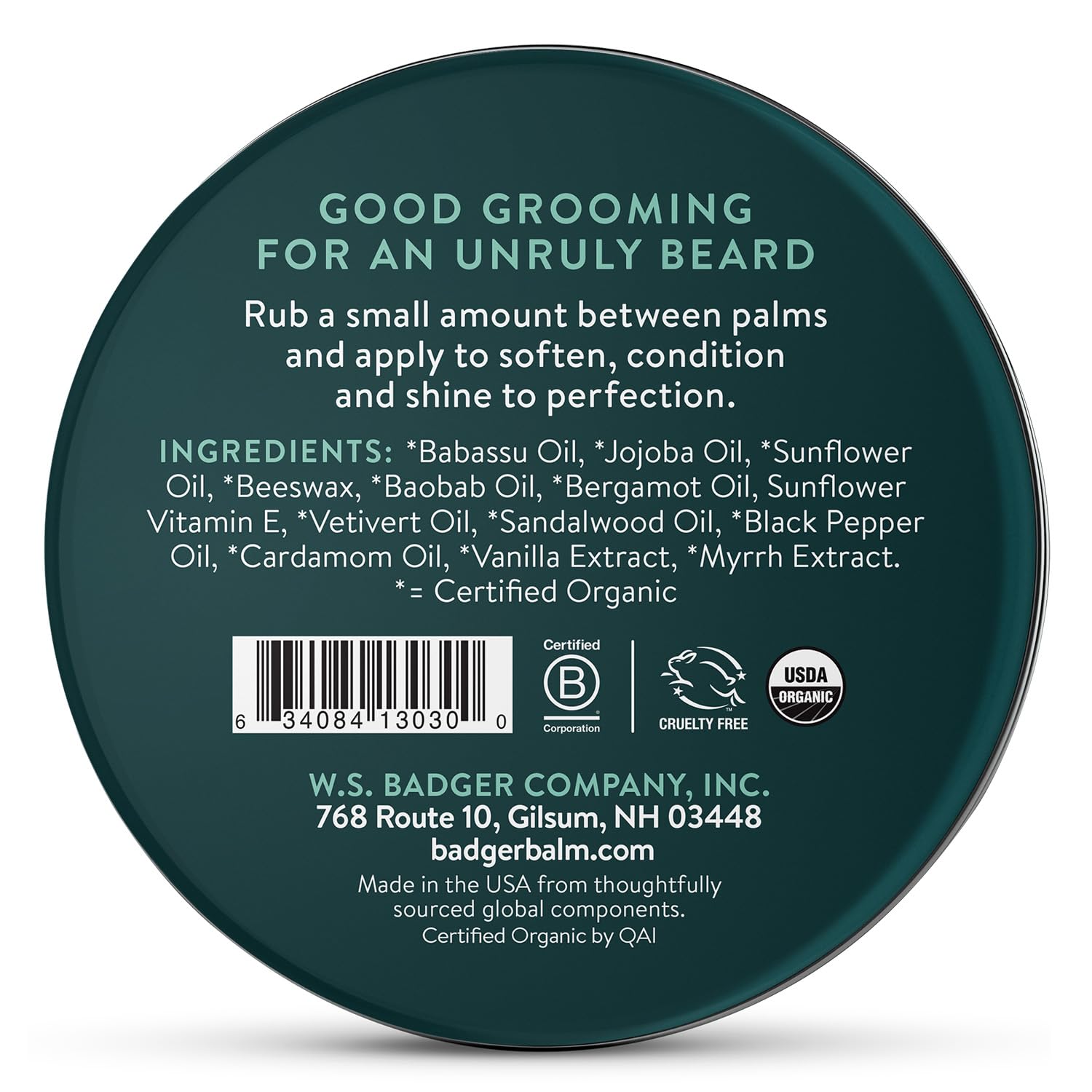 Badger beard balm in a sturdy metal tin for durable daily grooming