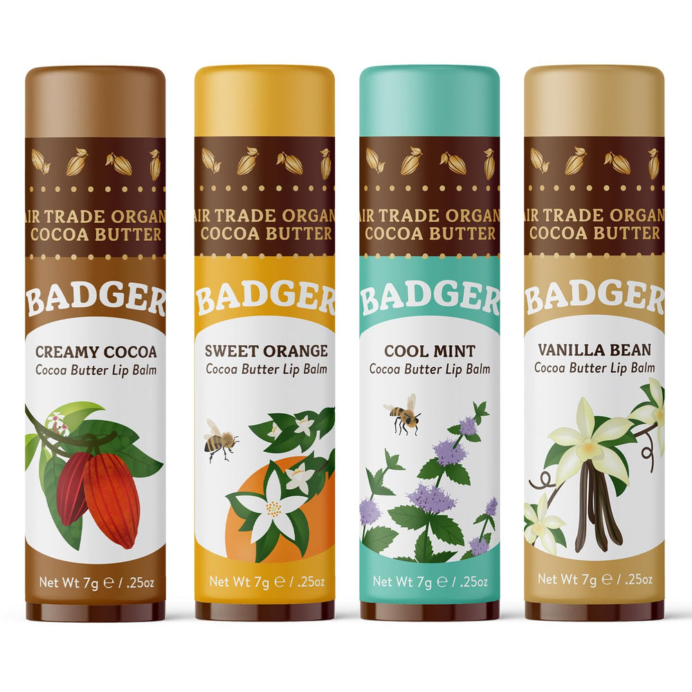 Badger Cocoa Butter Lip Balm Set mint flavor tube with refreshing feel on skin