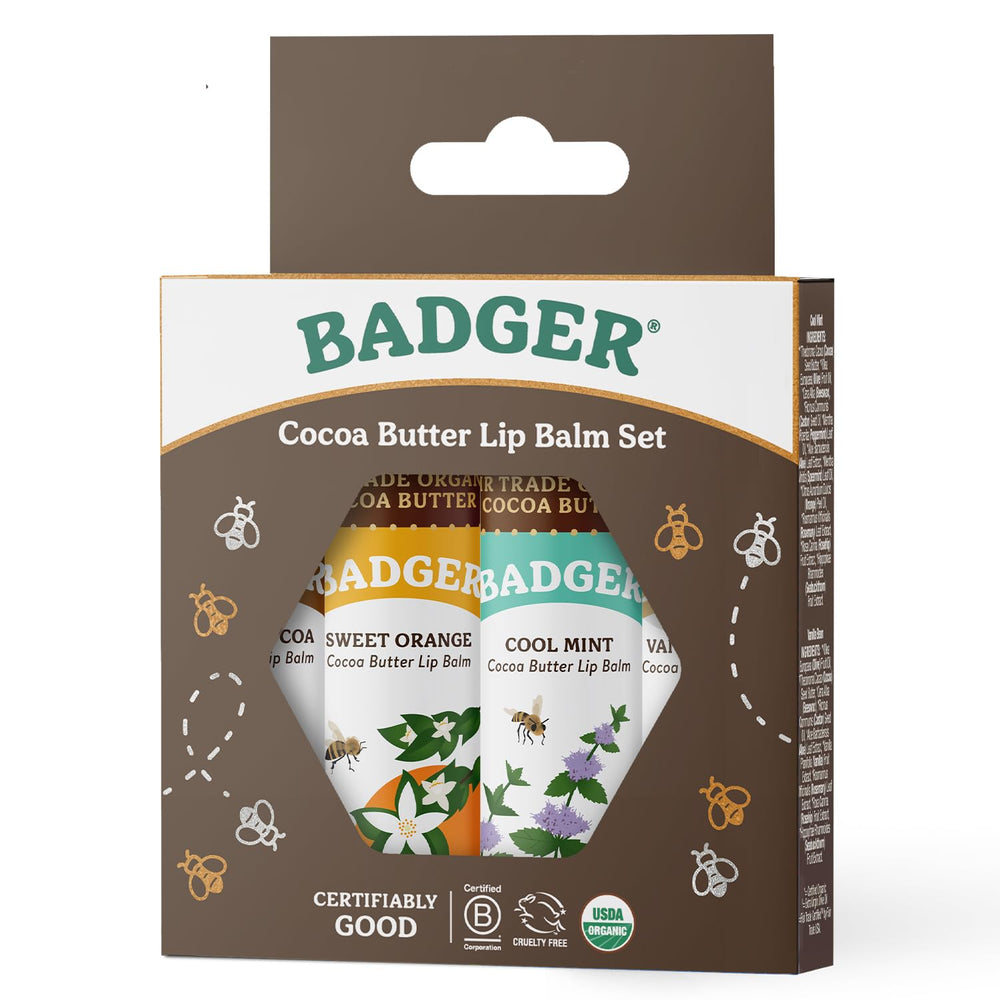Badger Cocoa Butter Lip Balm Set orange flavor tube with vibrant aroma and nourishment
