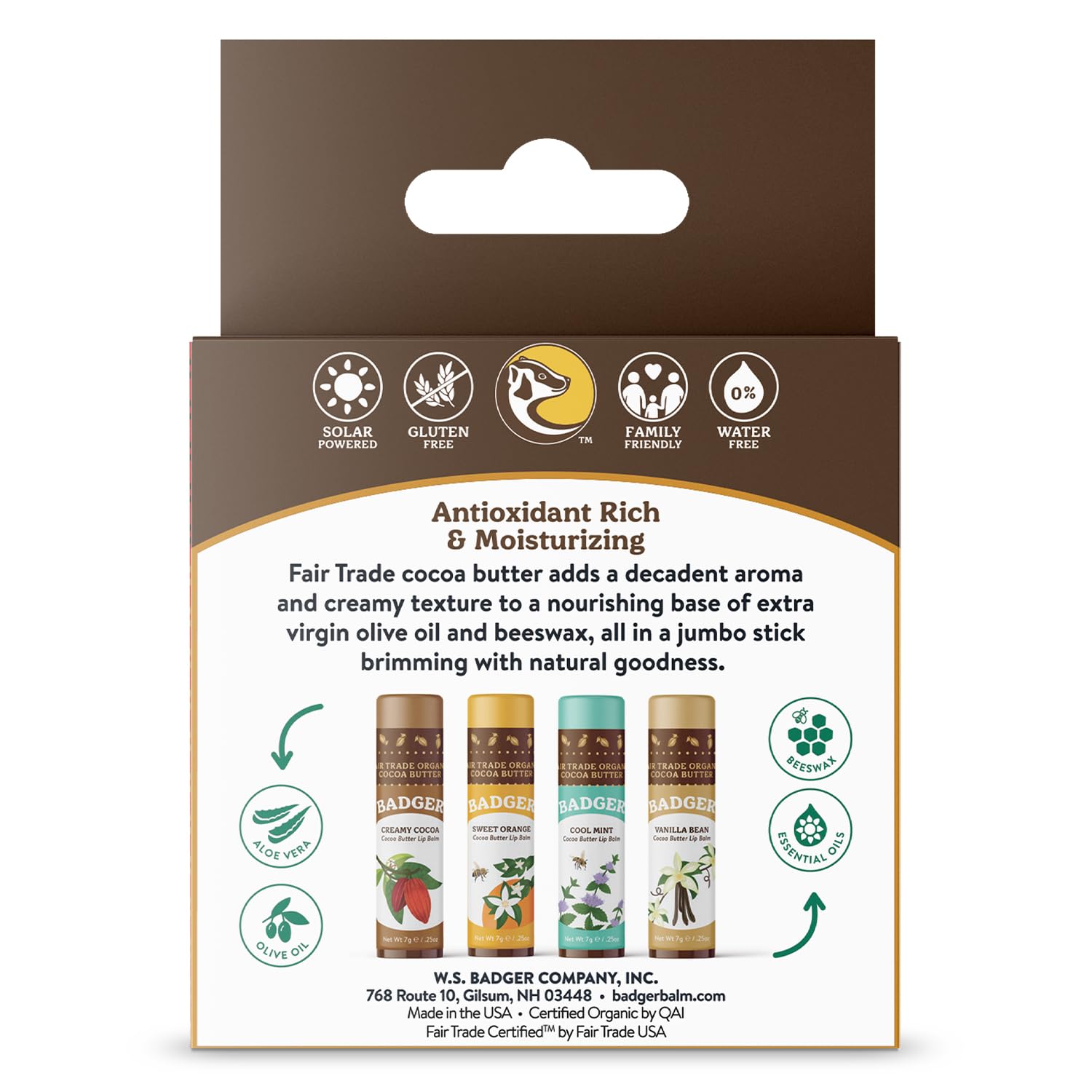 Badger Cocoa Butter Lip Balm Set tubes close-up showing creamy texture ideal for dry lips