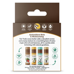 Badger Cocoa Butter Lip Balm Set tubes close-up showing creamy texture ideal for dry lips