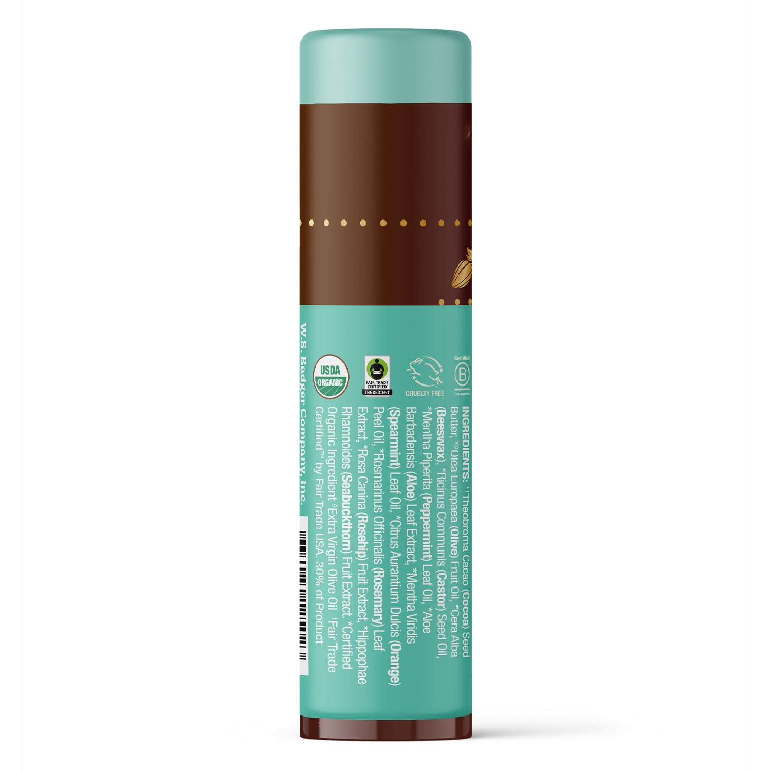 Application shot of Badger lip balm for minty, hydrating care.