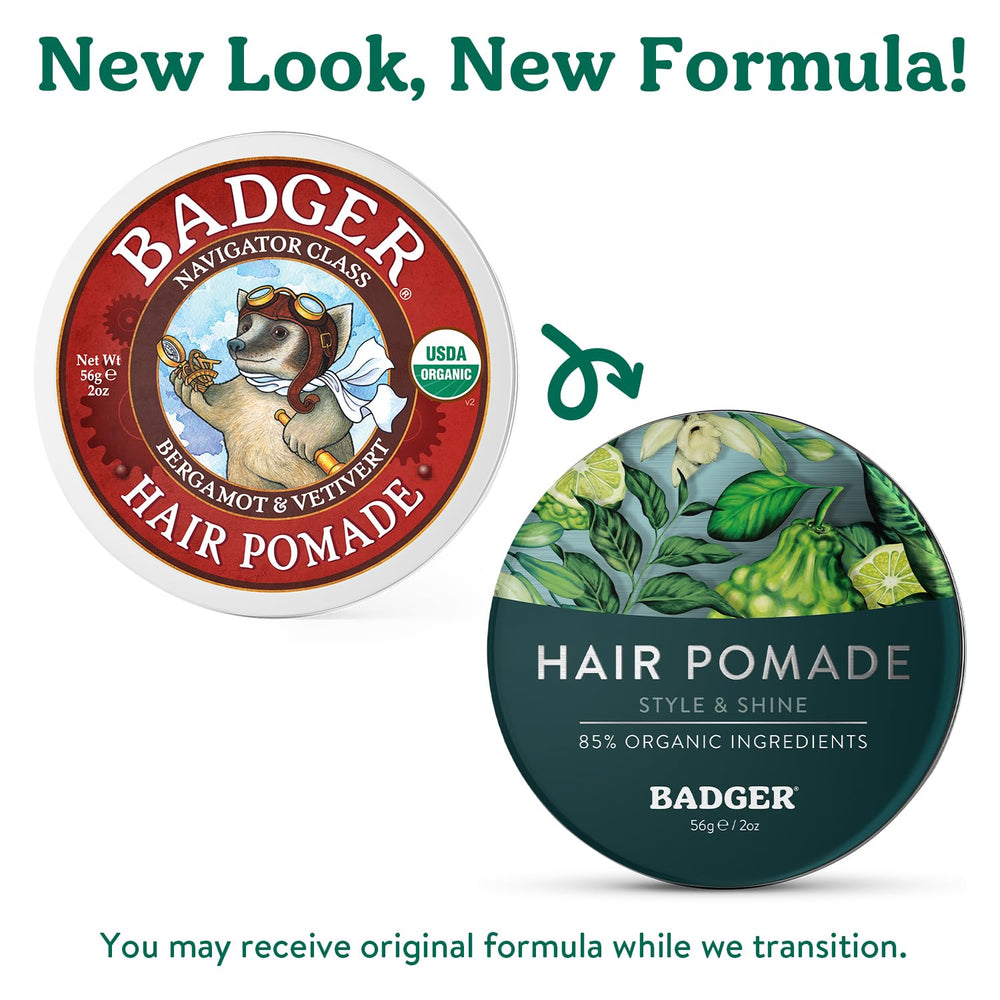 Badger Hair Pomade with medium shine finish for a natural look.