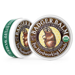 Badger Healing Balm ingredients label showing olive, castor, aloe.