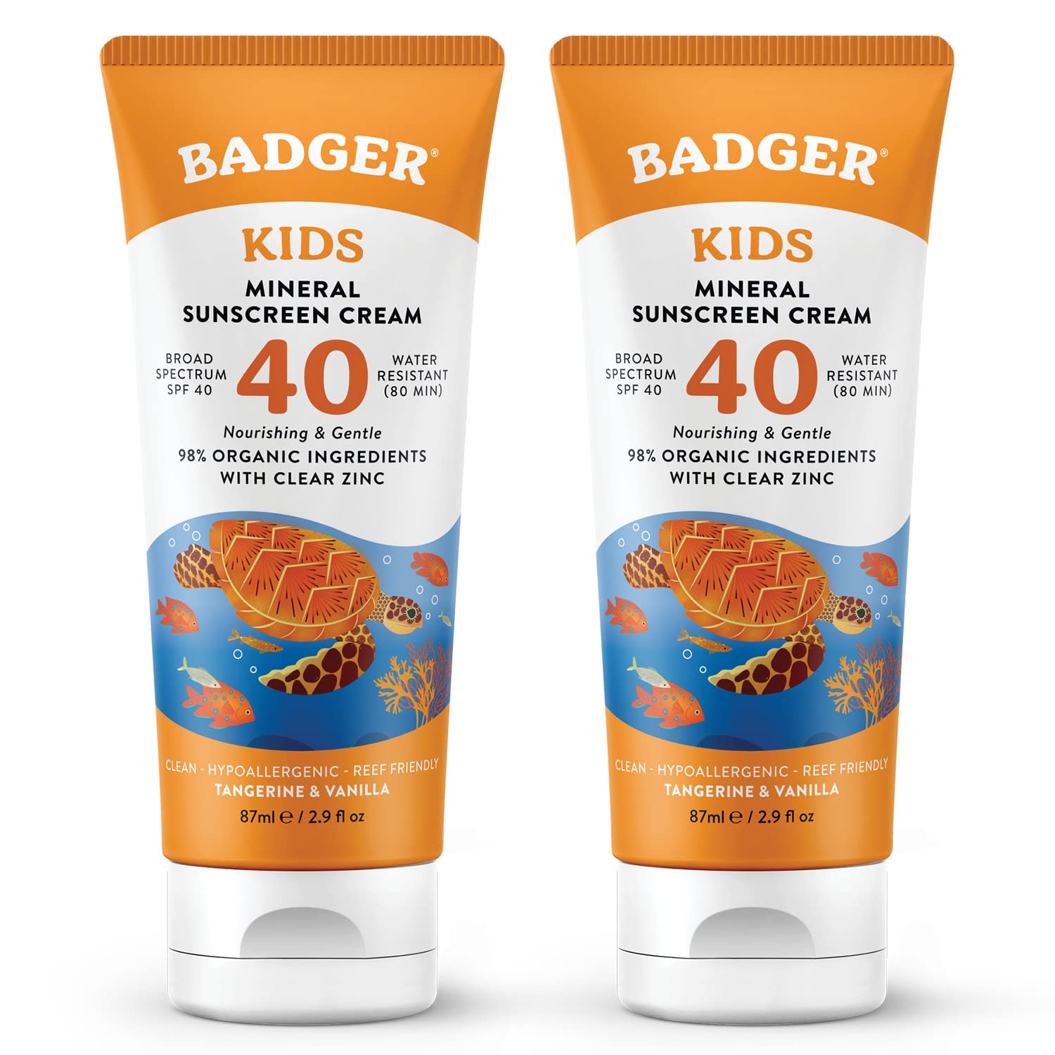 Badger Kids Mineral Sunscreen Cream SPF 40 bottle close-up for face and body protection