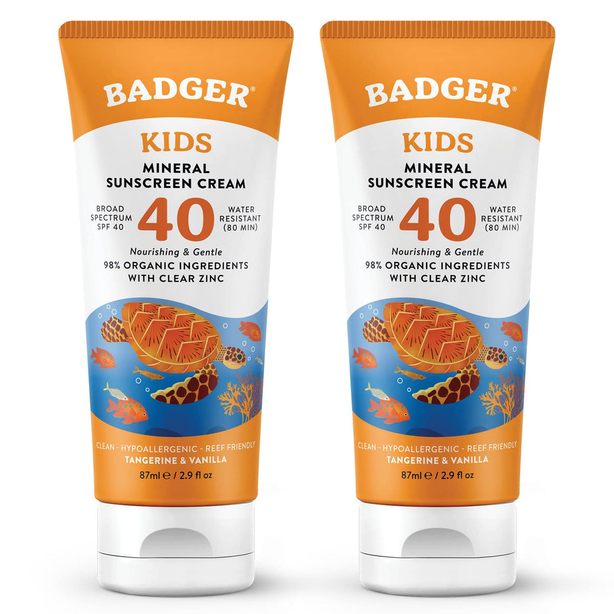Badger Kids Mineral Sunscreen Cream SPF 40 bottle close-up for face and body protection