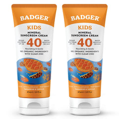 Badger Kids Mineral Sunscreen Cream SPF 40 bottle close-up for face and body protection