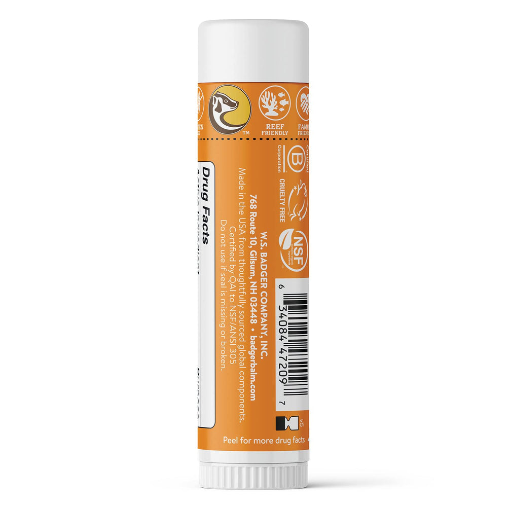 Badger Mineral Kids Sunscreen Face Stick with scent of tangerine and vanilla for kid-friendly appeal.