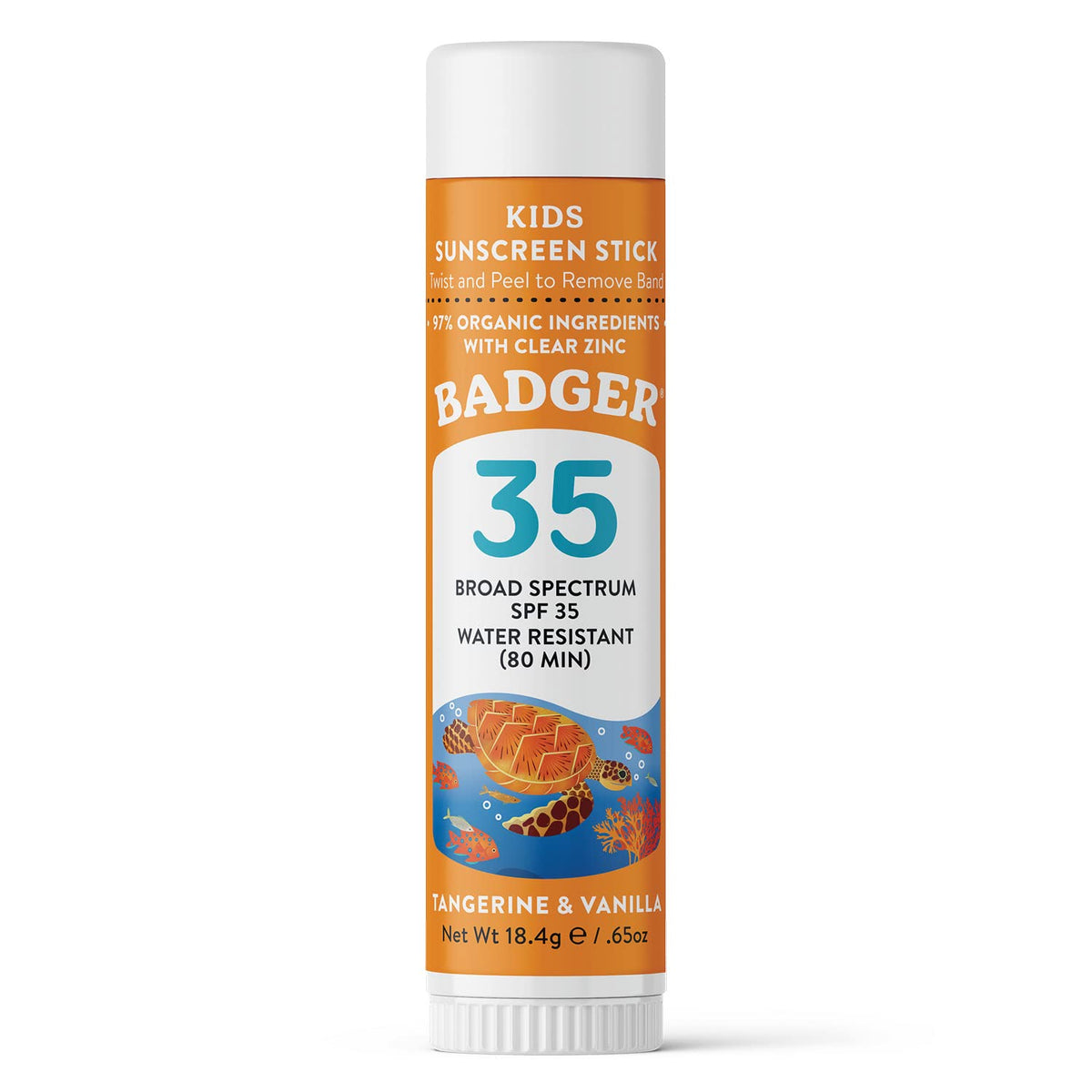 Badger Mineral Kids Sunscreen Face Stick shows a twist-up application for easy, mess-free sun protection.