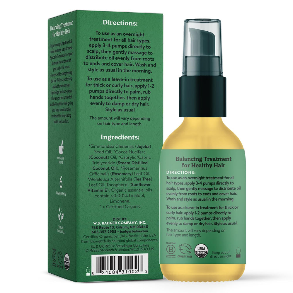 Badger Organic Jojoba Hair Oil with rosemary-tea-tree balance for refreshed scalp