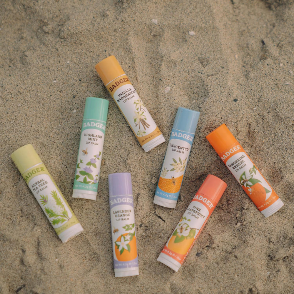 Badger Pink Grapefruit Lip Balm ingredients olive oil and aloe