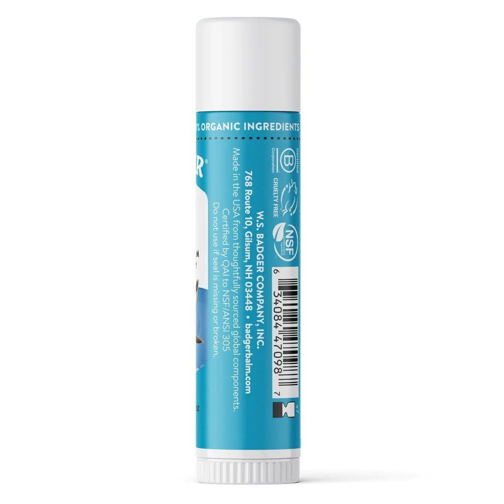 Badger reef-safe lip sunscreen sticks to keep lips hydrated safely.