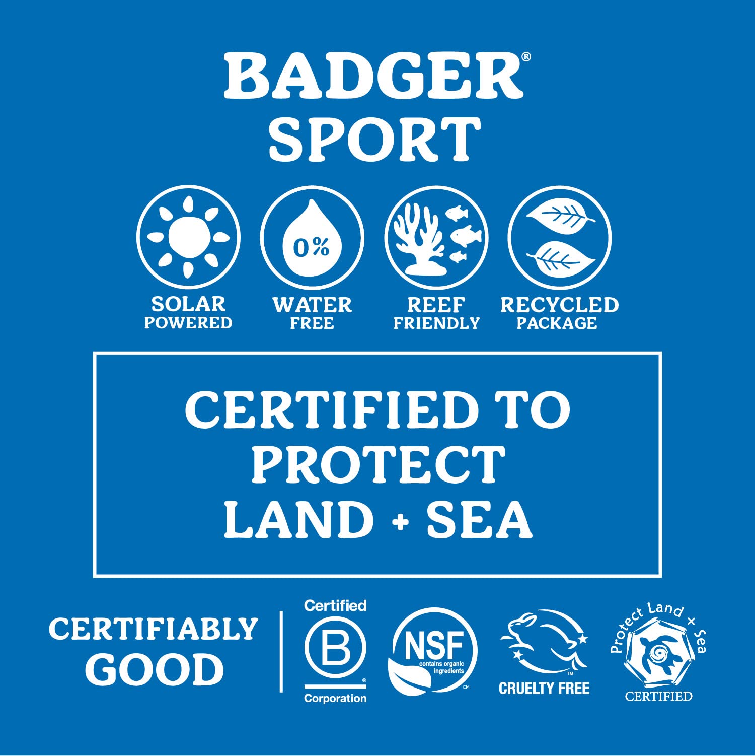 Badger Reef Safe Sunscreen shown during activity with 80-minute water resistance.