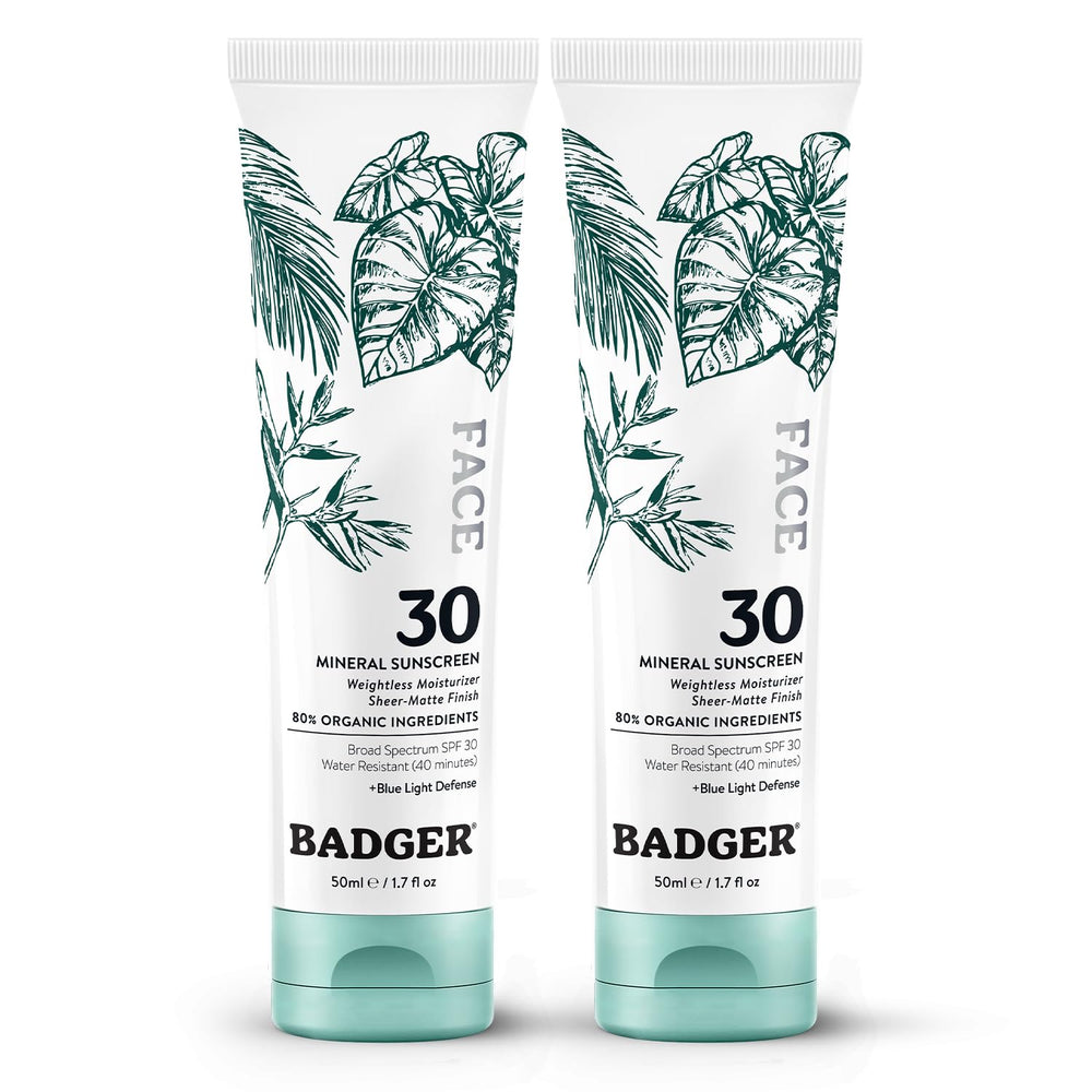 Badger zinc oxide face sunscreen bottle with a sheer matte finish for daily wear