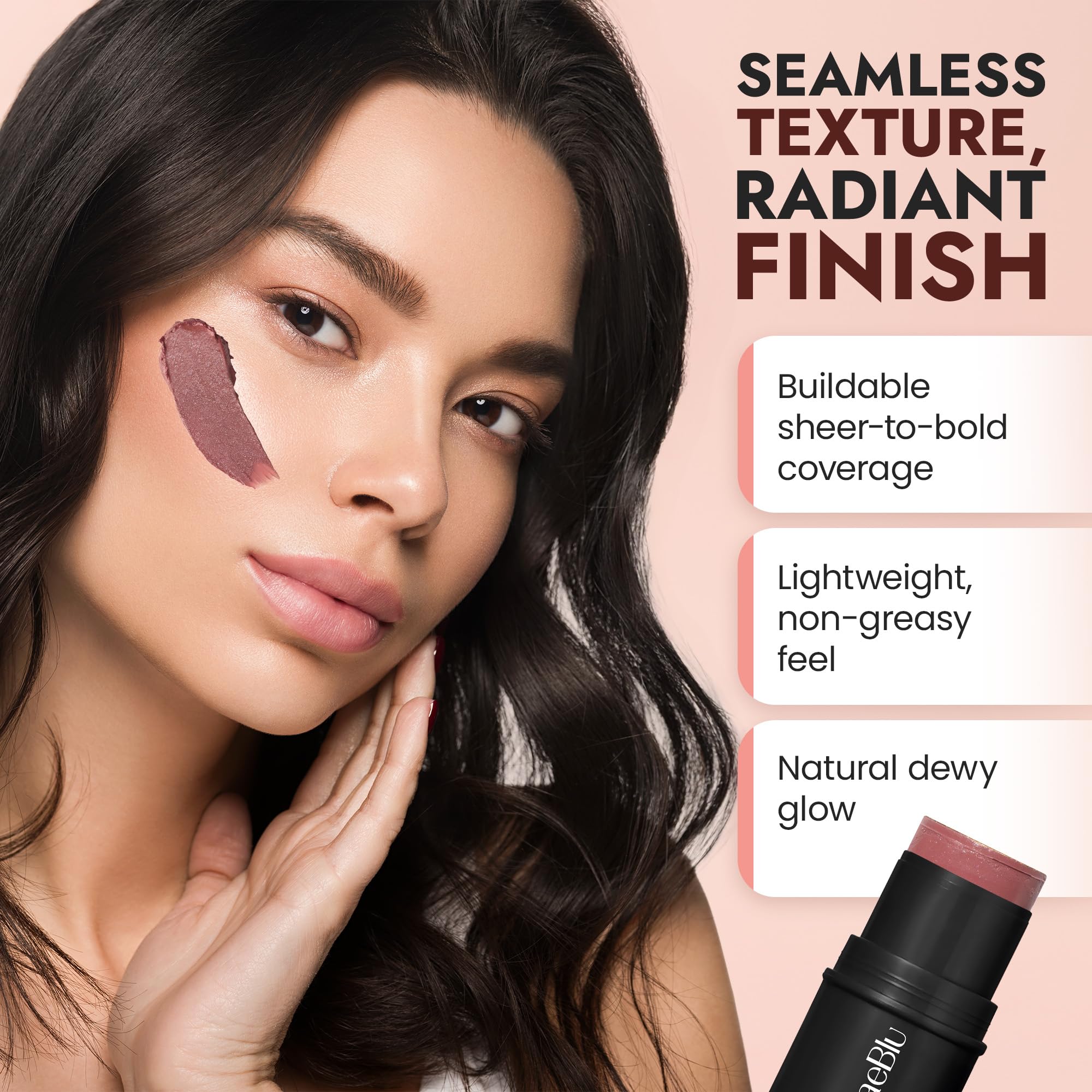 Baeblu cream blush used on lips for subtle color and shine