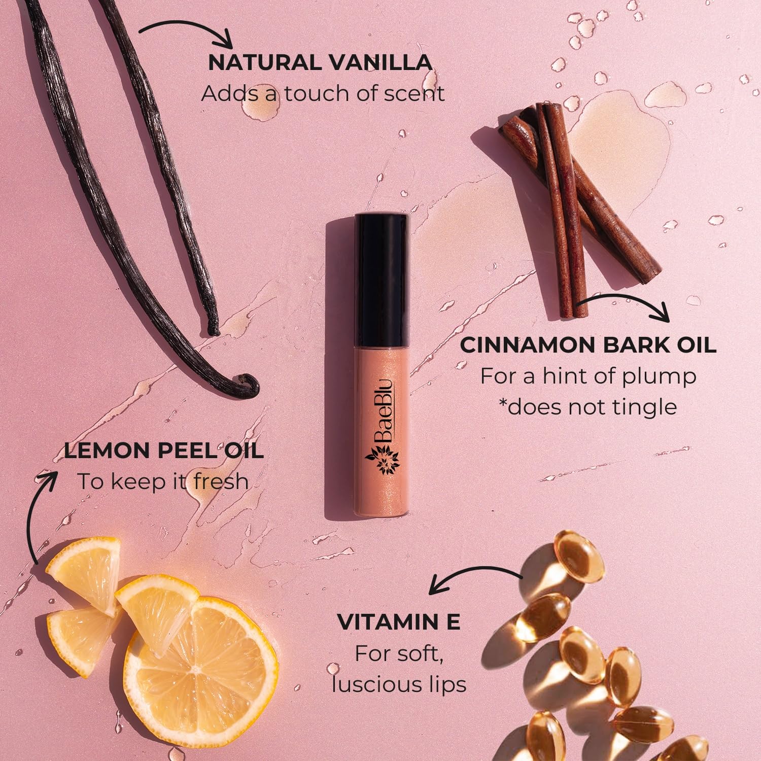 BaeBlu fragrance-free gloss demonstrates shine without artificial fragrances.