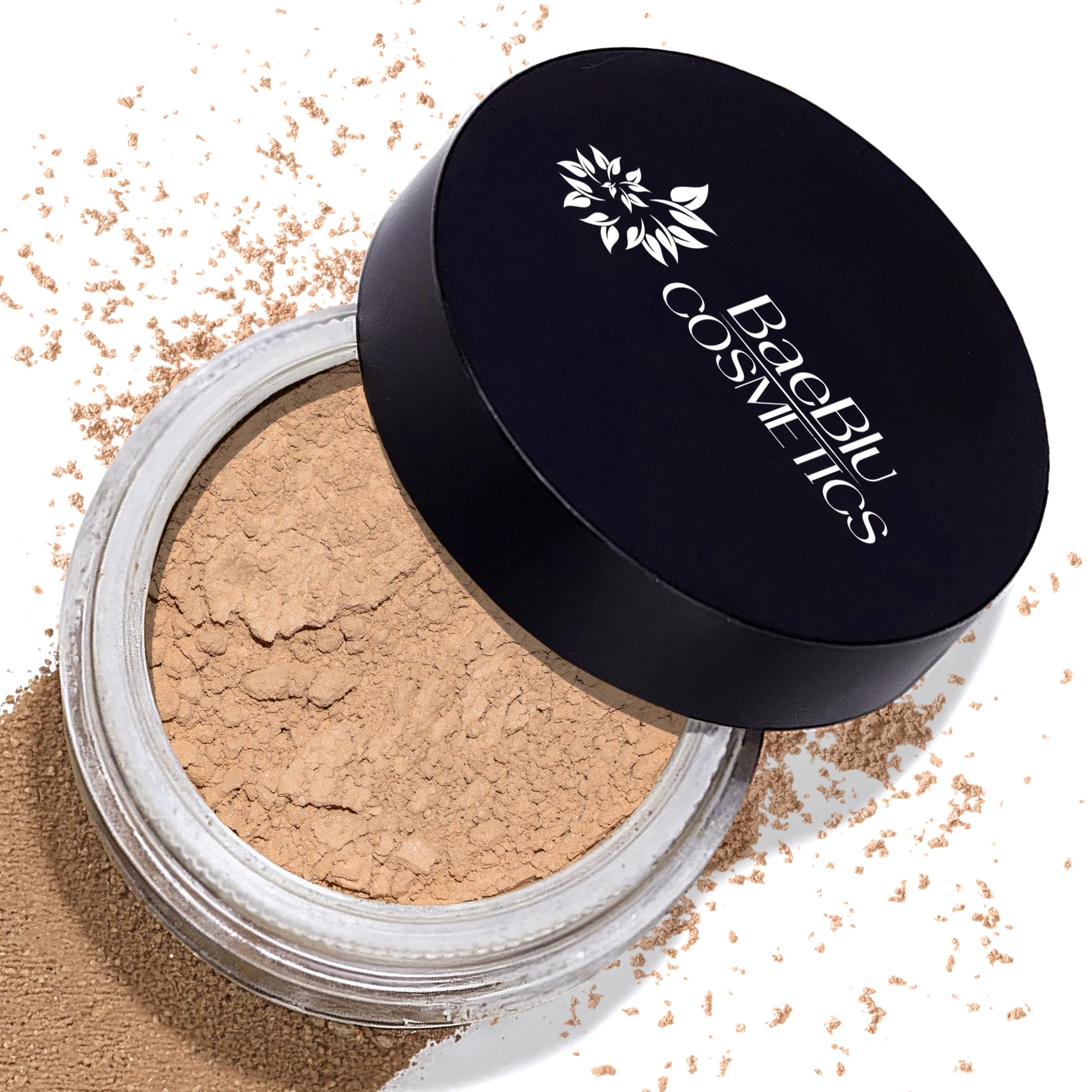 BaeBlu Instafame loose powder compact showing full-coverage matte finish