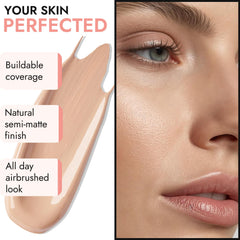 BaeBlu Organic Aloe-LUX Foundation swatches reveal shade range for warm to neutral tones.