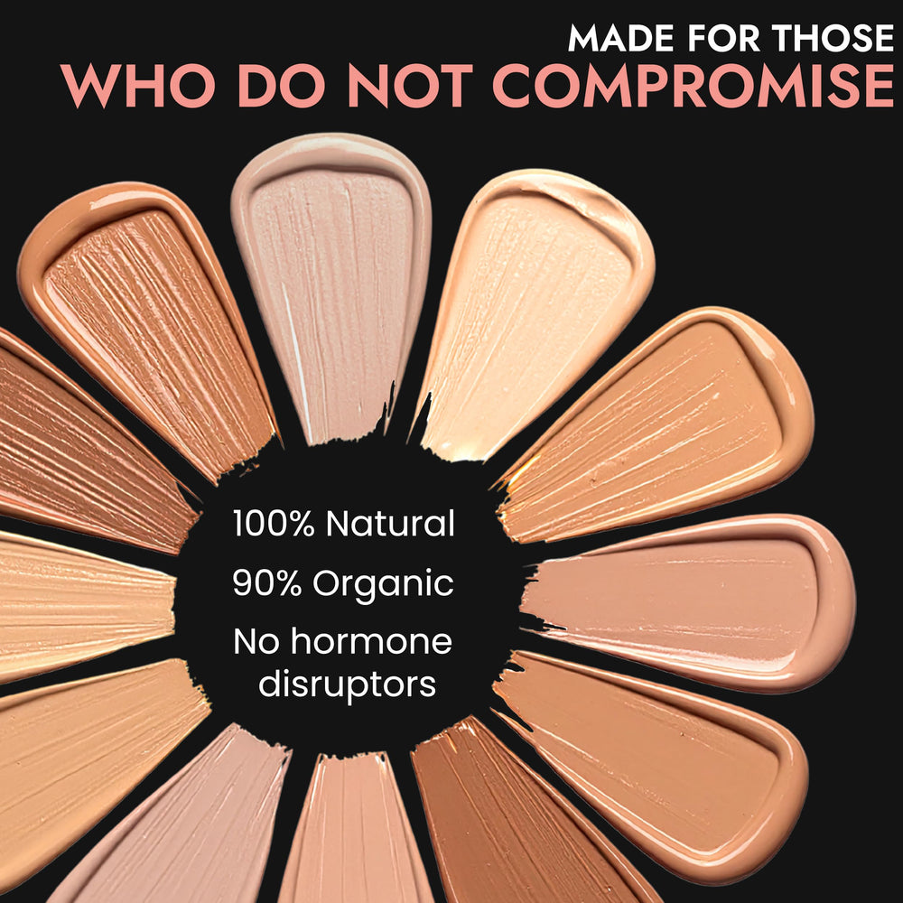 BaeBlu foundation texture closeup highlights creamy consistency for smooth blending.