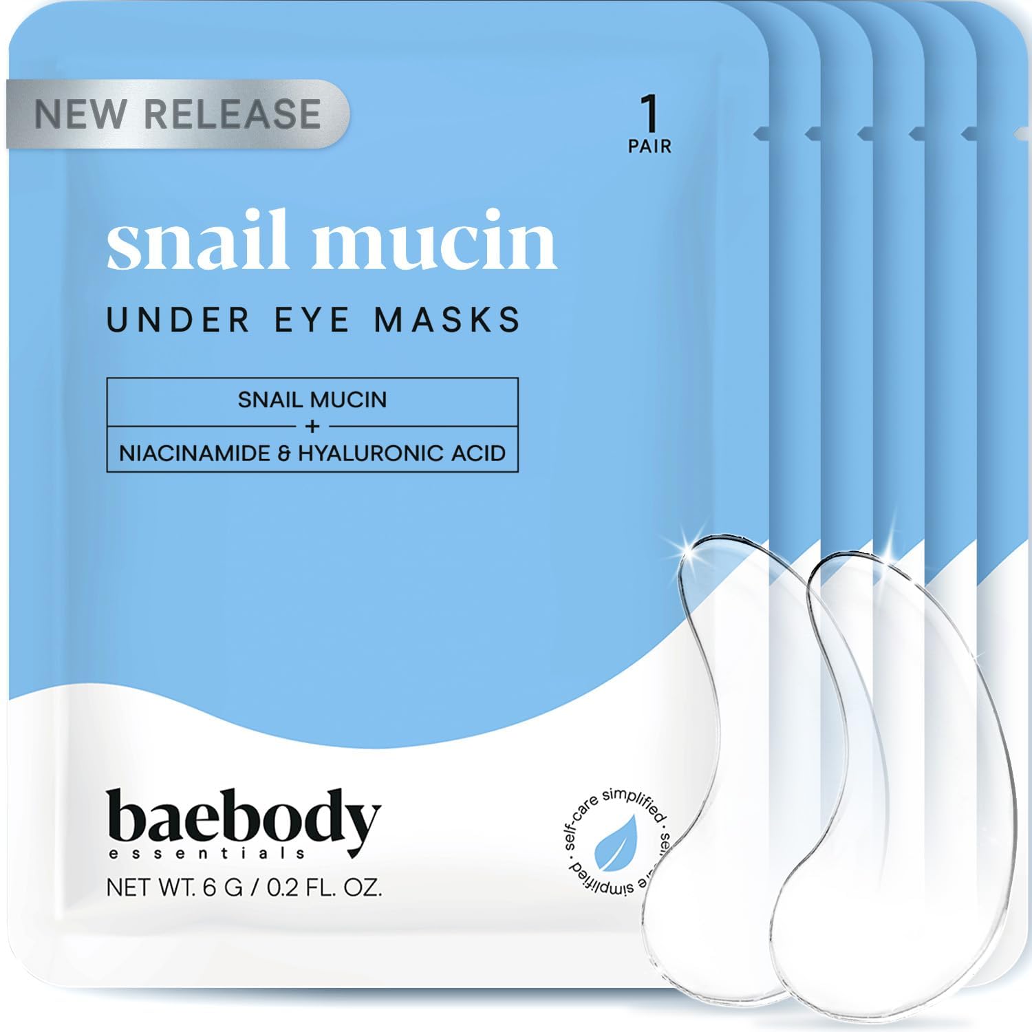 Baebody Advanced Snail Mucin Under Eye Patches packaging for travel-friendly freshness.