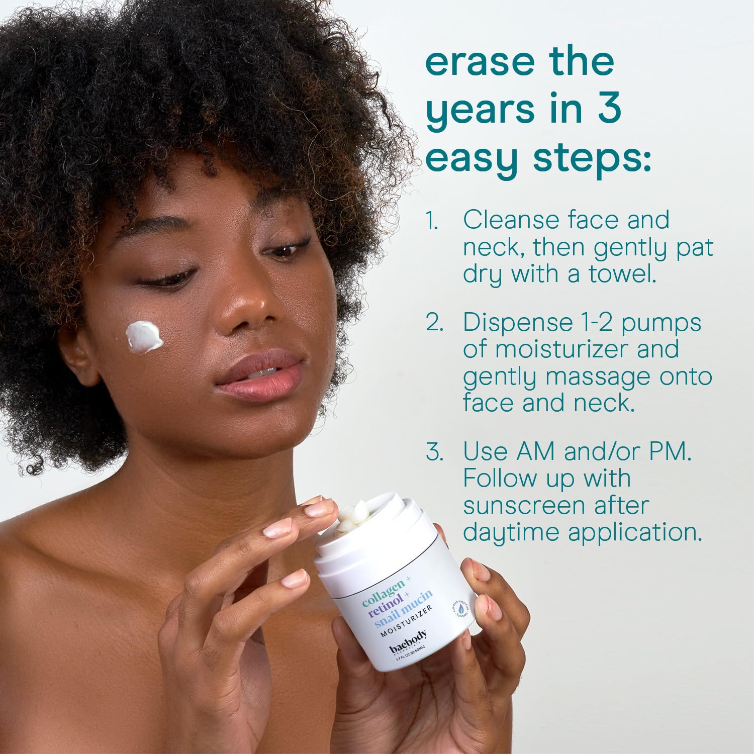 Baebody moisturizer applied during morning routine for a healthy glow