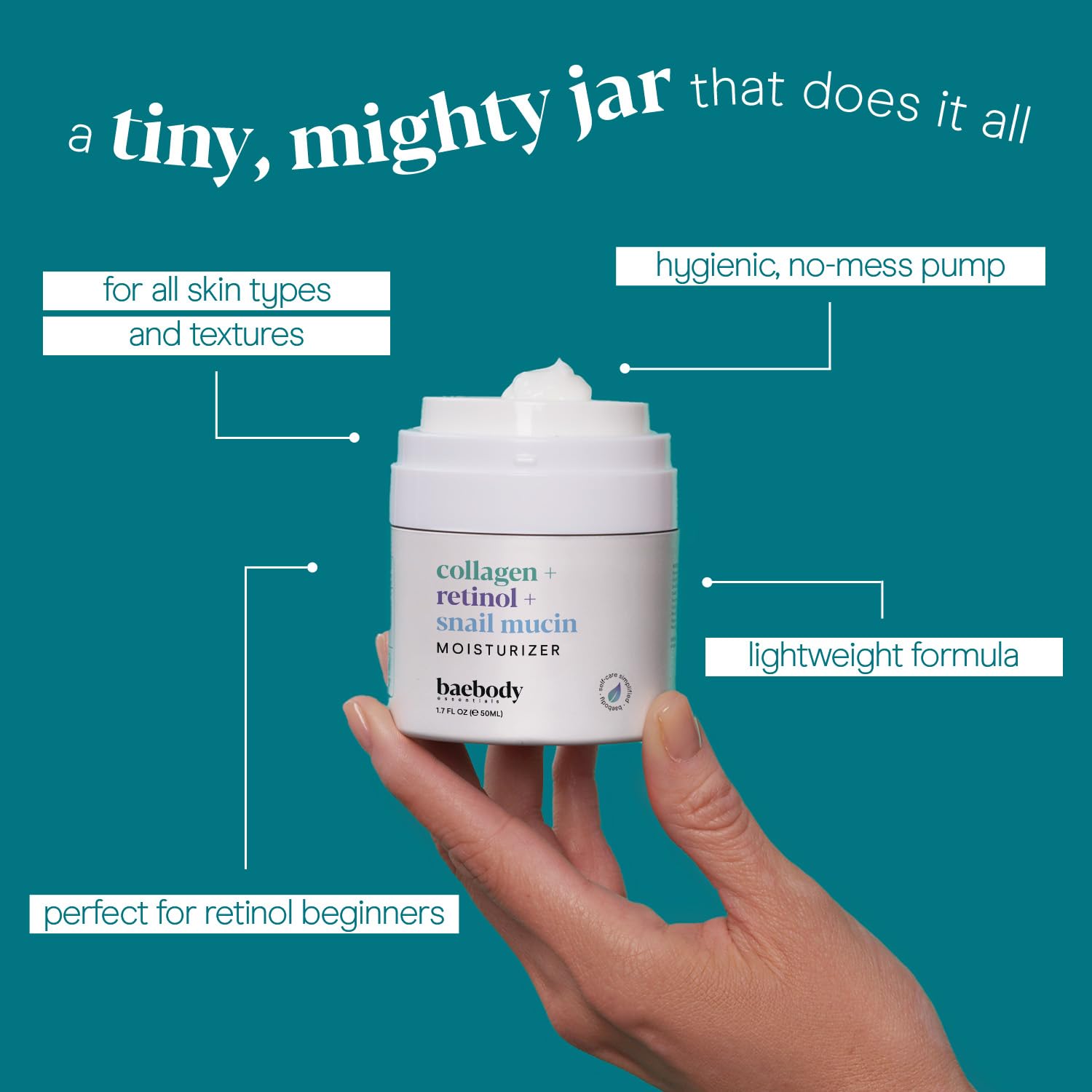Baebody retinol and collagen blend packaging close-up suggesting wrinkle targeting benefits