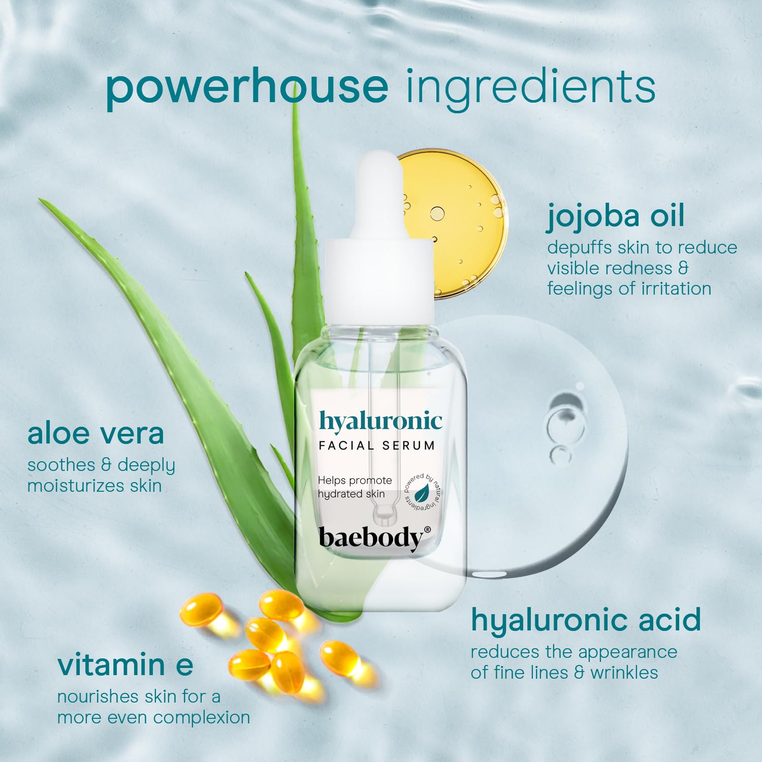 Baebody Hyaluronic Serum on the hand shows lightweight texture.