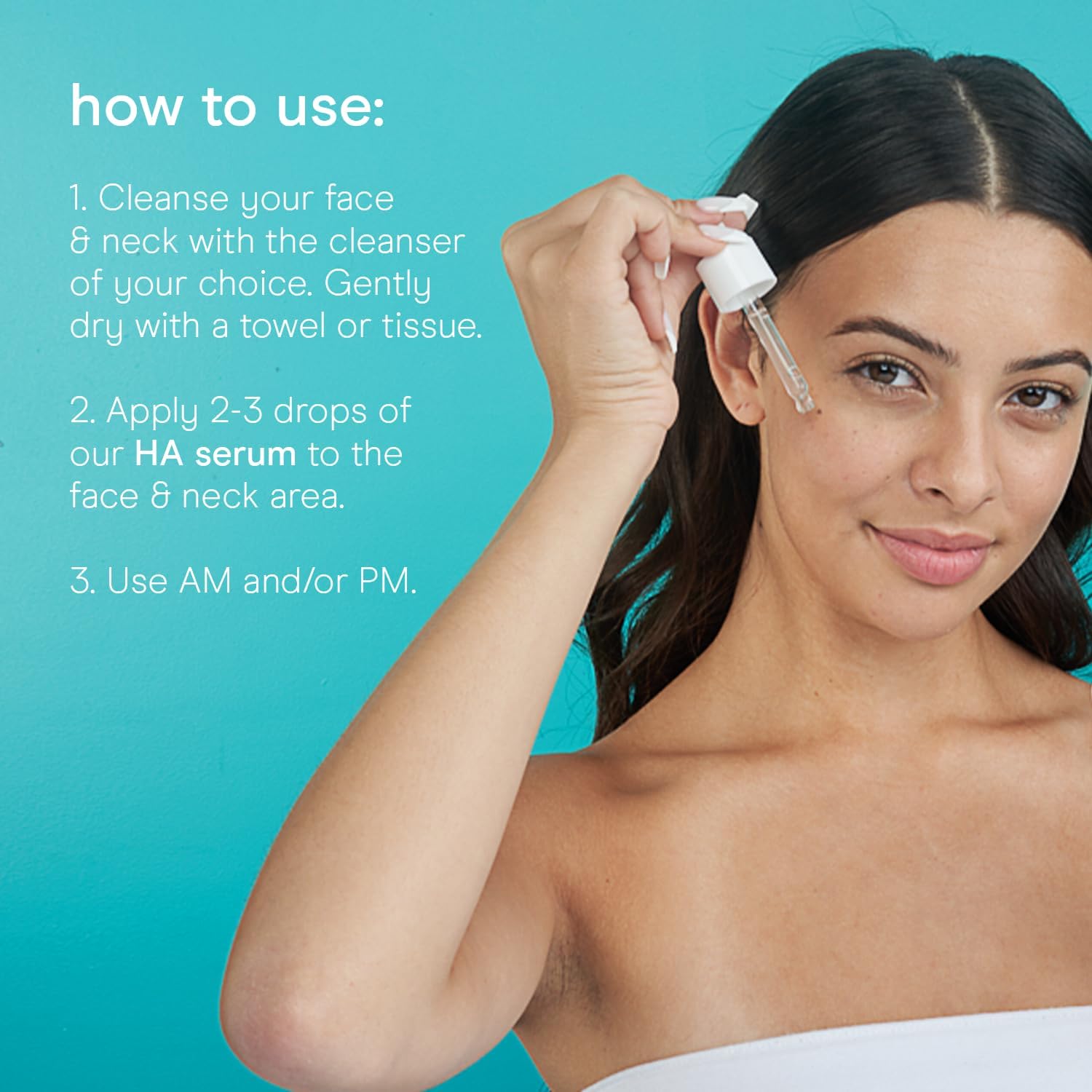 Baebody Hyaluronic Serum dropper dispensing a few drops.