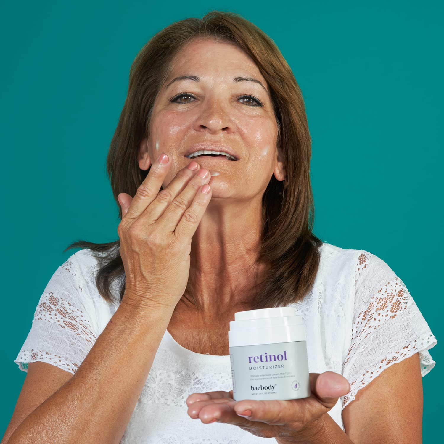 Hygienic pump dispenser of Baebody retinol cream in use
