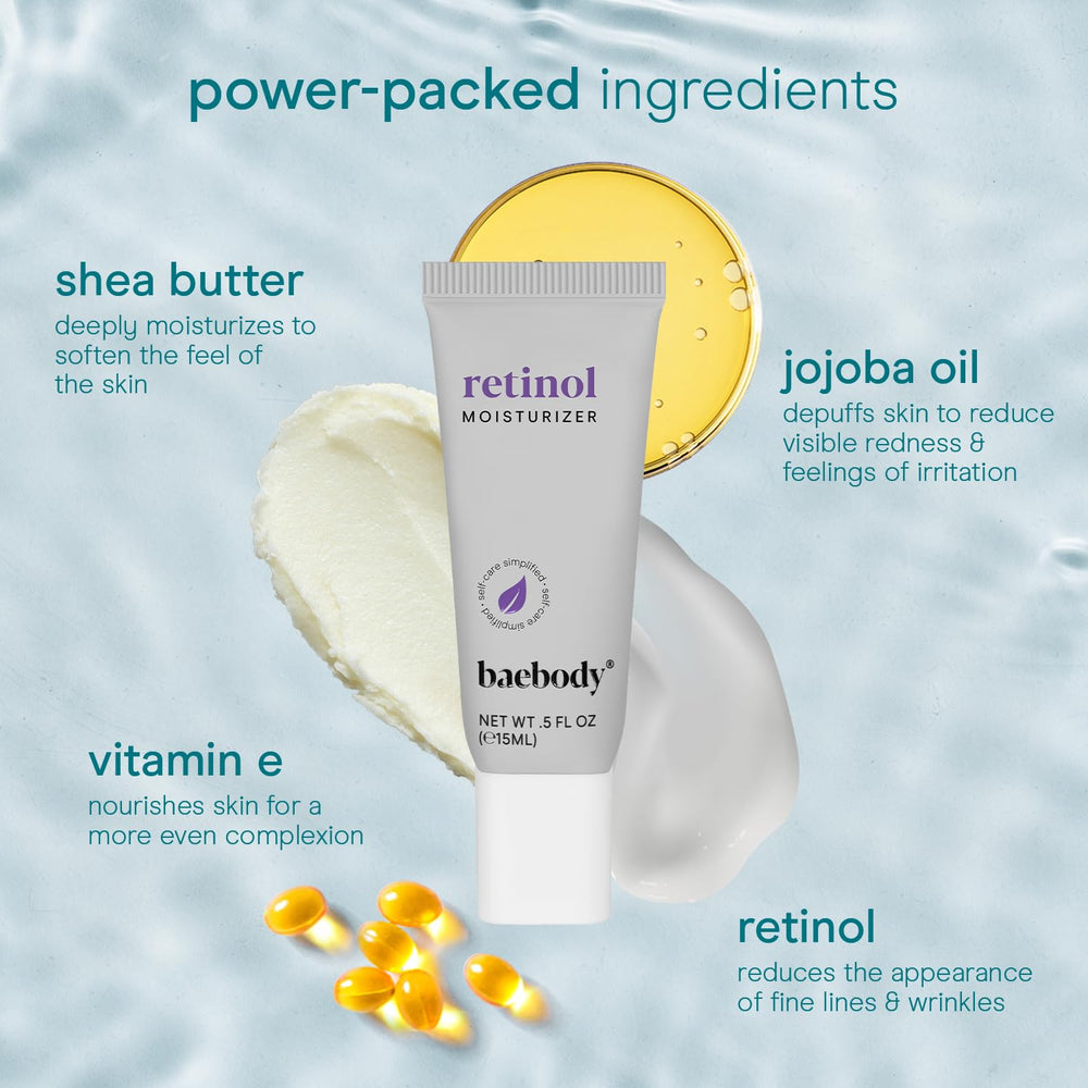 Baebody retinol cream on neck area for firm, hydrated skin.