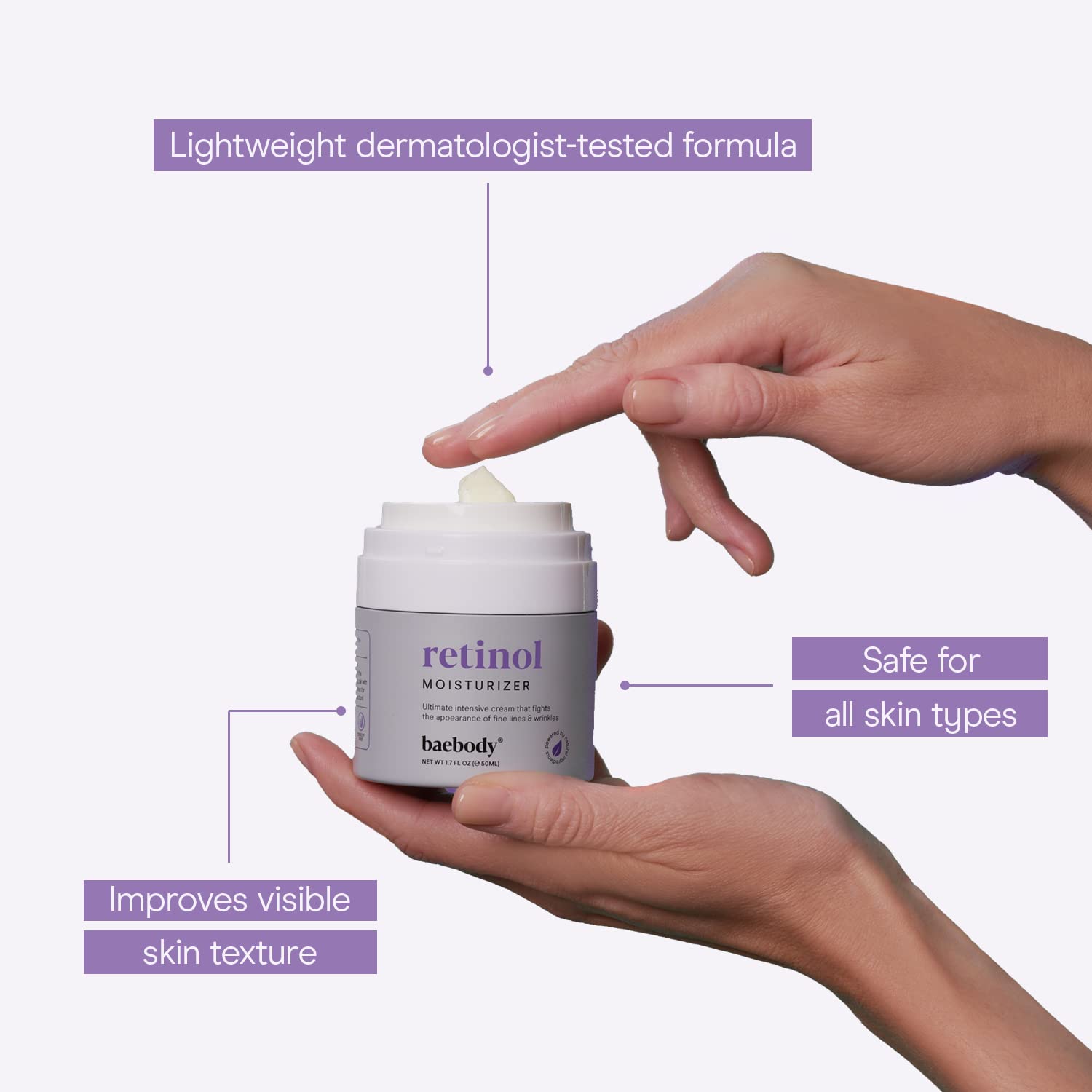 Night routine with Baebody retinol cream applying before bed